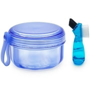 Leakproof Denture Case Denture Soaking Cup with Double Sided Denture Toothbrush, Dental Denture Bath Holder Storage Box Retainer Cleaner Case for Traveling