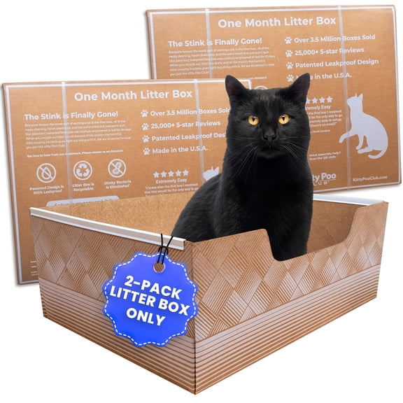Leakproof Disposable 2-Pack Cat Litter Box Only - Made in The USA | Unmatched Odor Control | Recyclable Kitty Poo Club
