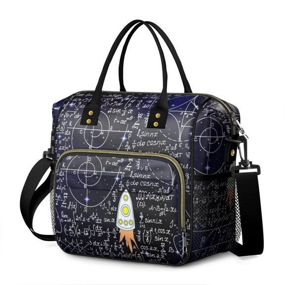 Leakproof Dual Compartment Lunch Box with Science Rules Print – Large Insulated Cooler Tote Foldable Adjustable Strap Multi pocket Organizer for Work & Study