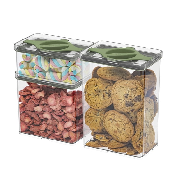 Leakproof Food Storage Container Set with Twist-Lock Lids, 3-Pack BPA-Free Stackable Pantry Canisters for Sugar, Flour, Pasta, Snacks(0.8qt (3.2 Cup), 1.9qt (7.6 Cup), 3qt (12 Cup)- Green