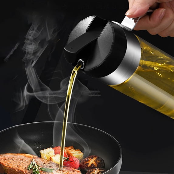 Leakproof Glass Olive Oil Dispenser Bottle with Automatic Flip Cap, Non-Slip Handle, Precision No-Drip Spout, 450ML Kitchen Container for Vinegar/Syrup/Cooking Wine