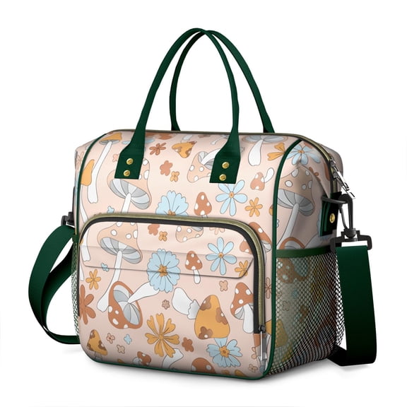 Leakproof Lunch Tote with Whimsical Mushroom Pattern - Insulated Thermal Bag for Picnic, Travel, Work, Fairy Tale Mushroom Design, Easy-to-Clean Food Storage