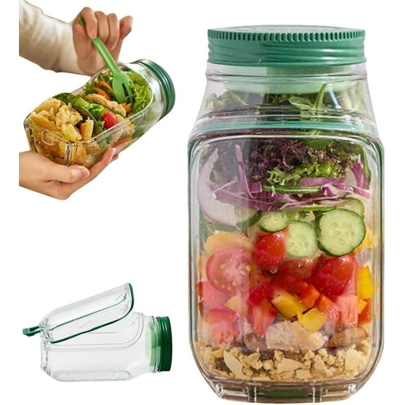 Leakproof Salad Jar with Side Opening & Dressing Cup, BPA-Free Airtight Food Storage Container for Meal Prep, Lunch, Work, School, Travel, and On-the-Go Portability(1PCS)