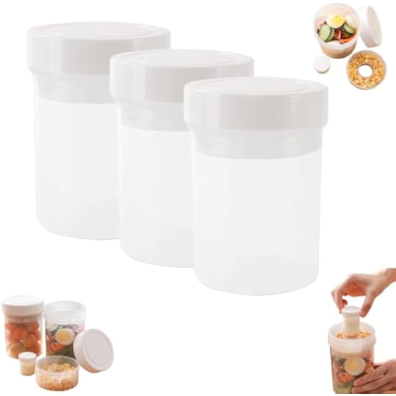 Leakproof Salad Jars - Wet/Dry Separation Containers, Salad Jars with Dressing Cup, 3-in-1 Salads Jar with Dressing Cup Container, Salads Prep Containers (3 PCS)