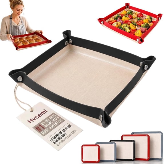 Leakproof Silicone Baking Mat with Snaps Lock Edge Reusable Nonstick ...