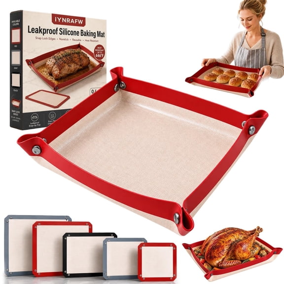 Leakproof Silicone Baking Mat with Snap Lock Edges Nonstick Oven Liners