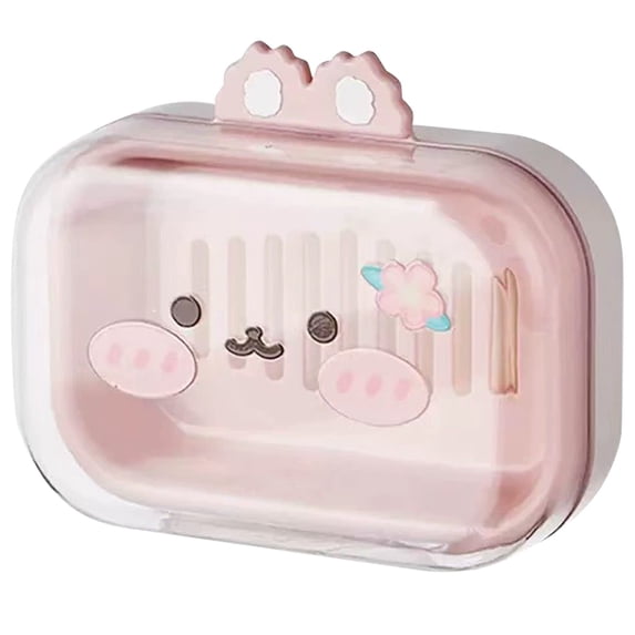 Leakproof Soap Dish with Lid, Cute Double Layer Bar Soap Draining Holder for Travel, Lightweight Portable Plastic Soap Case Container Essentials for Toiletries, 5.31x3.54x1.97 inch