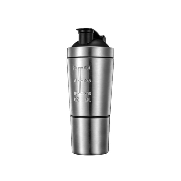 Leakproof Sports Workout Water Bottle, 591+200ml Dual Capacity Fitness Cup, Built-In Stainless Steel Mixing Ball, Handle Equipped Portable Yoga Gym Hydration Container