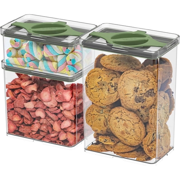 Leakproof Storage Container Set with Twist-Lock , 3-Pack Stackable Pantry Canisters for Sugar, Flour, Pasta, Snacks(0.8qt (3.2 Cup), 1.9qt (7.6 Cup), 3qt (12 Cup)- Green