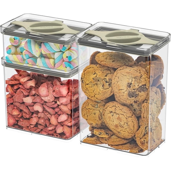 Leakproof  Storage Container Set with Twist-Lock , 3-Pack  Stackable Pantry Canisters for Sugar, Flour, Pasta, Snacks (0.8qt (3.2 Cup), 1.9qt (7.6 Cup), 3qt (12 Cup)- Sand