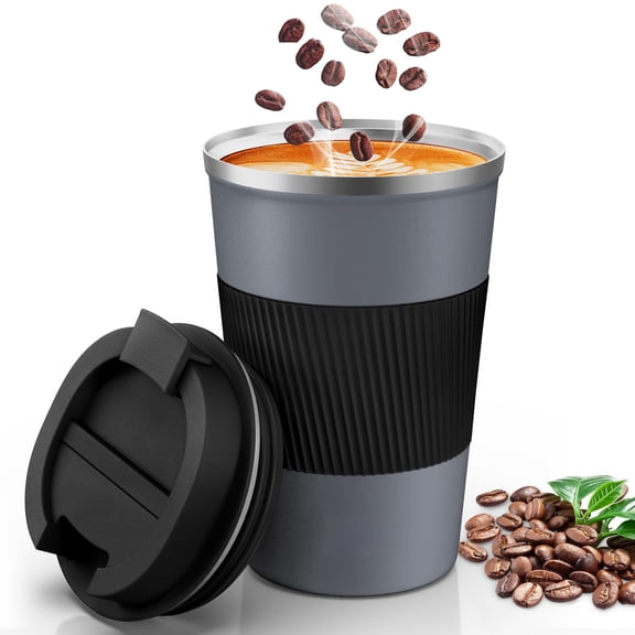 Leakproof Travel Coffee Mug 12oz, BPA Free Stainless Steel Insulated Cup, Spill Resistant Tumbler for Commuting Workouts Road Trips, Grey