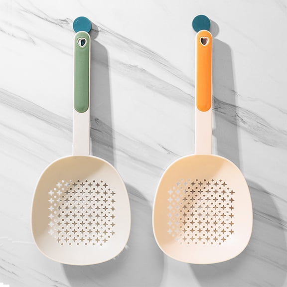 Leaky Spoons | 2-Pack Plastic Draining Spoons with Strainer Holes | 14.37-Inch Kitchen Utensils for Pasta Ravioli Noodles | Orange & Green Color Set