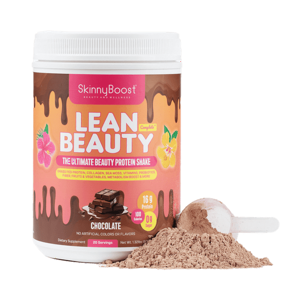 Lean Beauty Shake Protein Powder-Chocolate- Grass Fed Whey Protein, Hydrolyzed Collagen, Beauty Ingredients, Vitamins and Metabolism Support, No Sugars, All Natural, 20 Servings, Made in USA