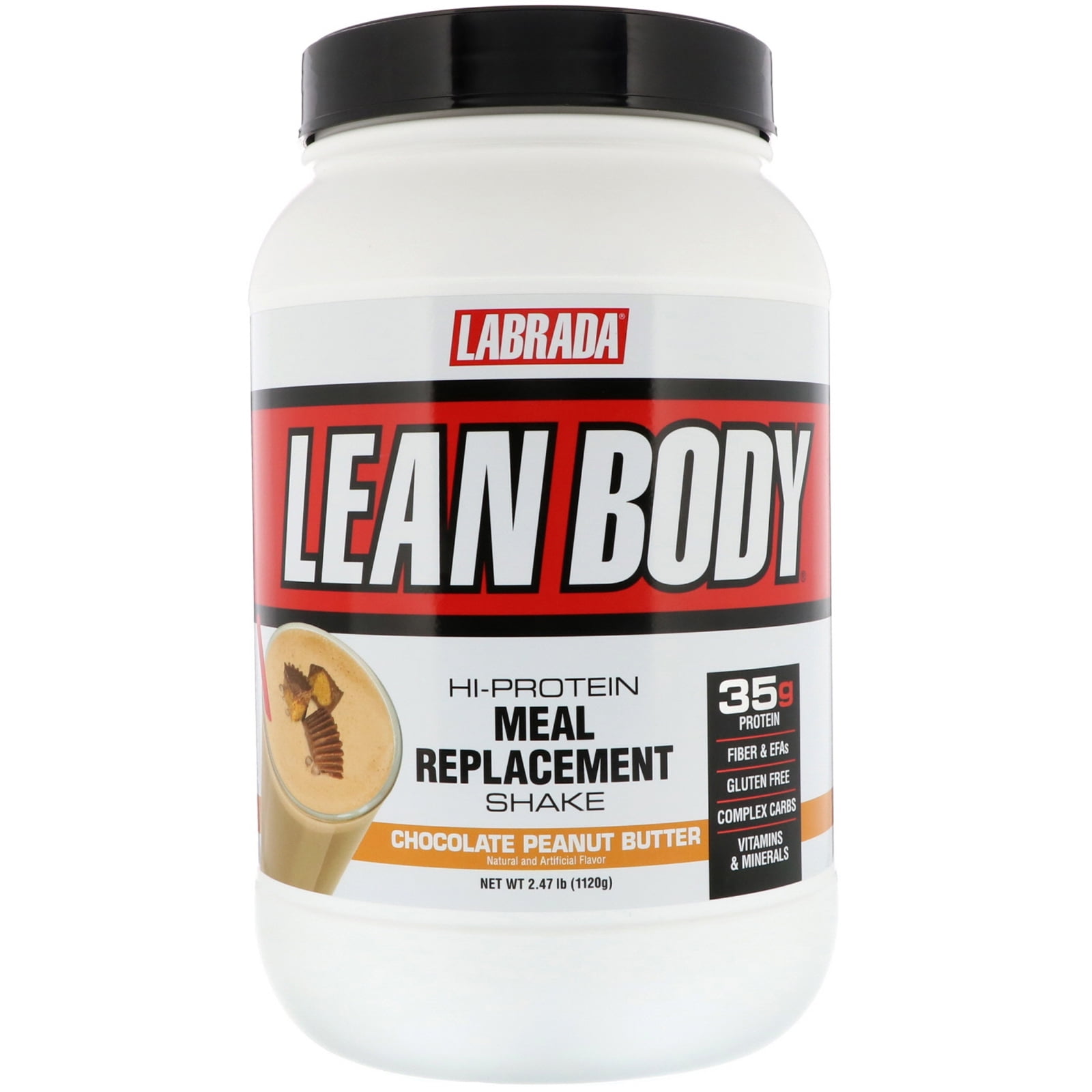 LABRADA Lean Body MRP Protein Powder, Chocolate Peanut Butter, 35g Protein, 2.47lb, 39.52 oz