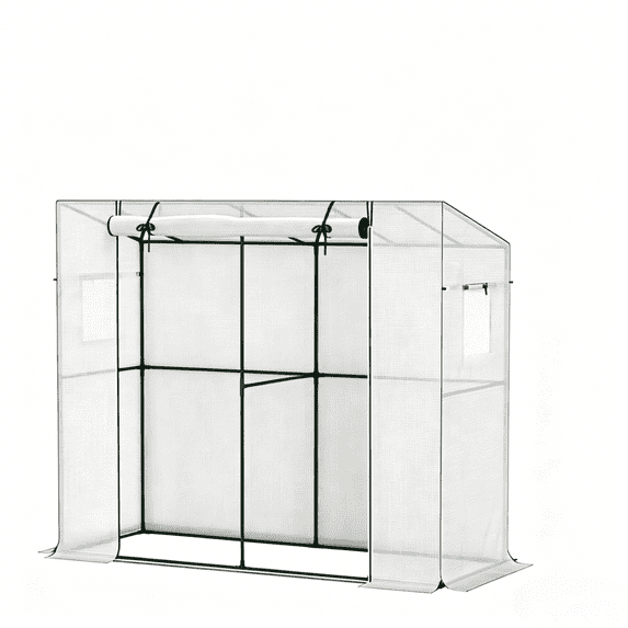 Lean-To Walk-In Greenhouse with Mesh Windows, White
