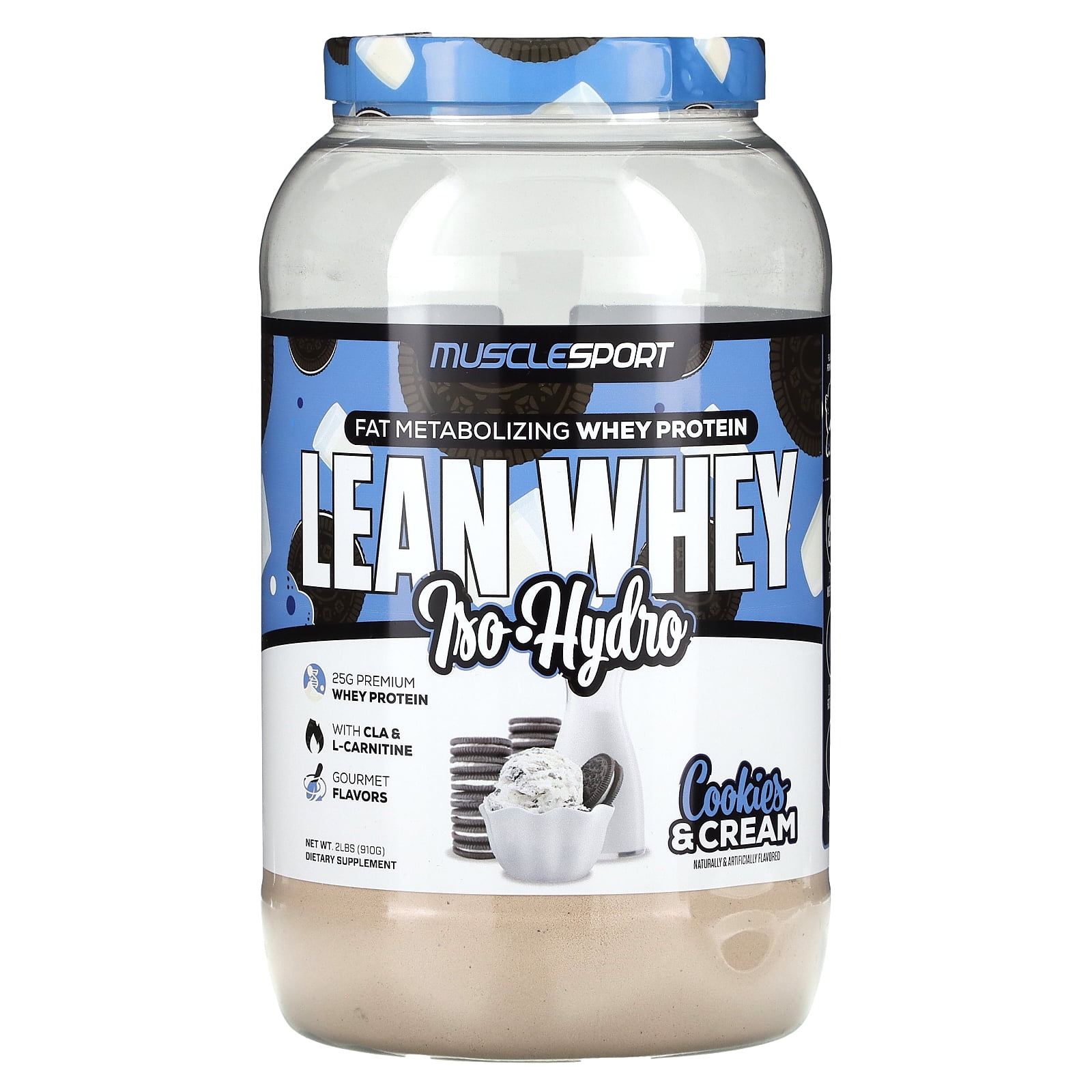 Lean Whey, IsoHydro, Cookies & Cream, 2 lbs (910 g), MuscleSport