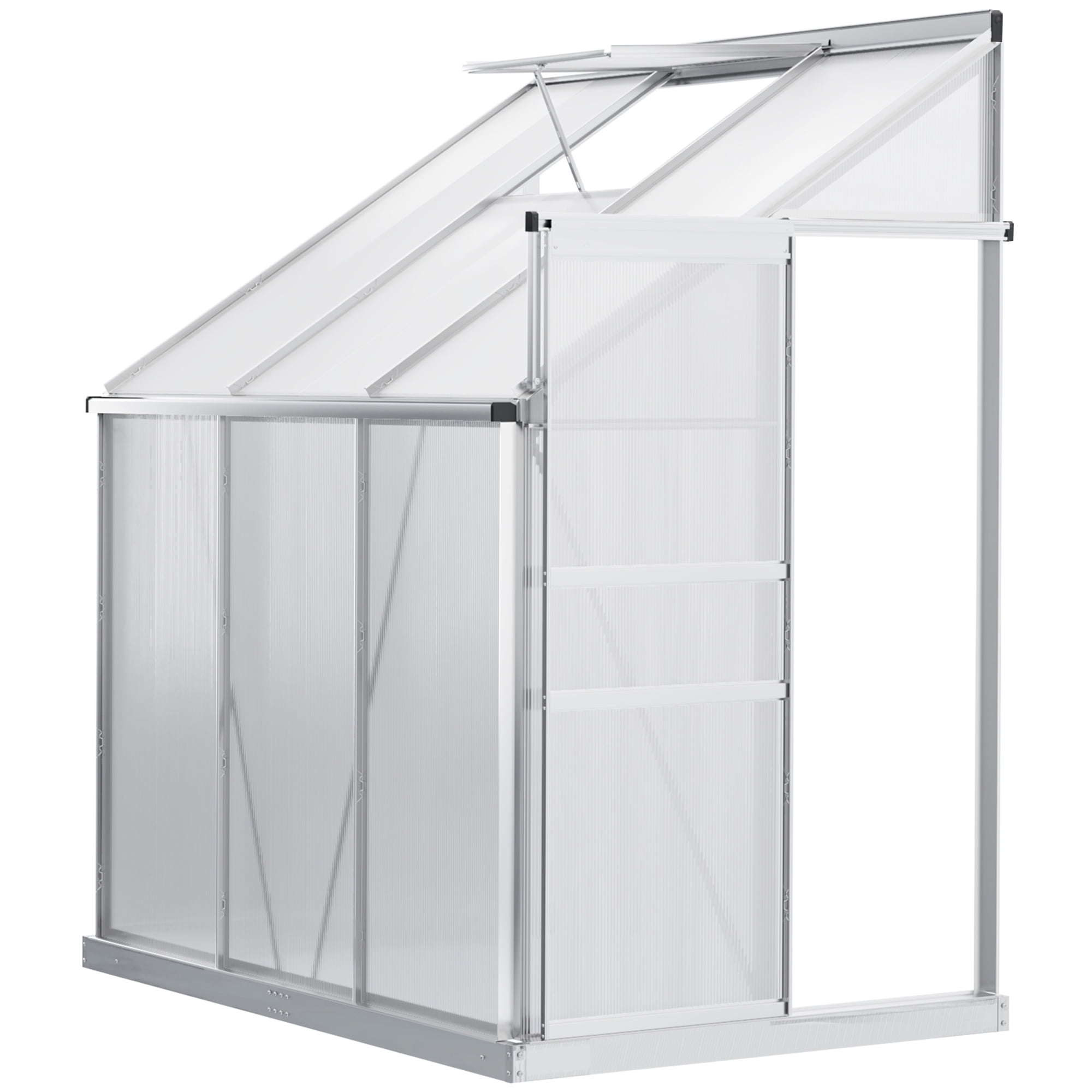 Lean-to Greenhouse 6x4 FT, Aluminum Frame Polycarbonate Walk-in Garden ...