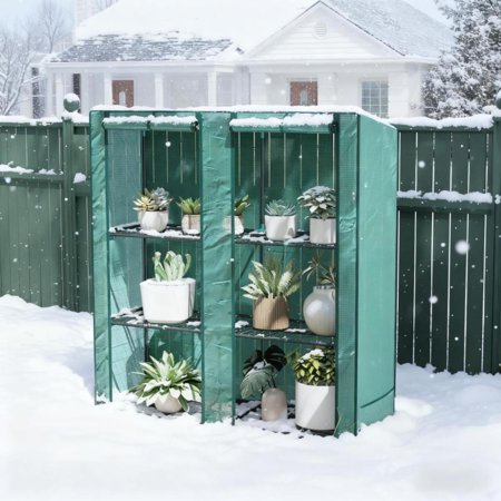 Lean-to Portable Greenhouse with 3 Tier Wire Shelves 140 GSM UV Resistant PE Cover Roll-Up Doors for Outdoor Indoor Gardening 56.7x18.9x59.8 Inch 18 LBS Capacity