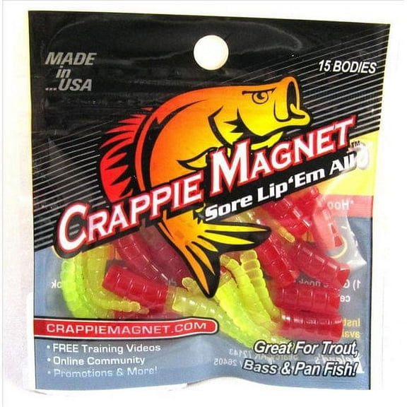 Leand Lures Crappie Magnet Lure Body Pack, Red & Chartreuse, 15 Count, 87275