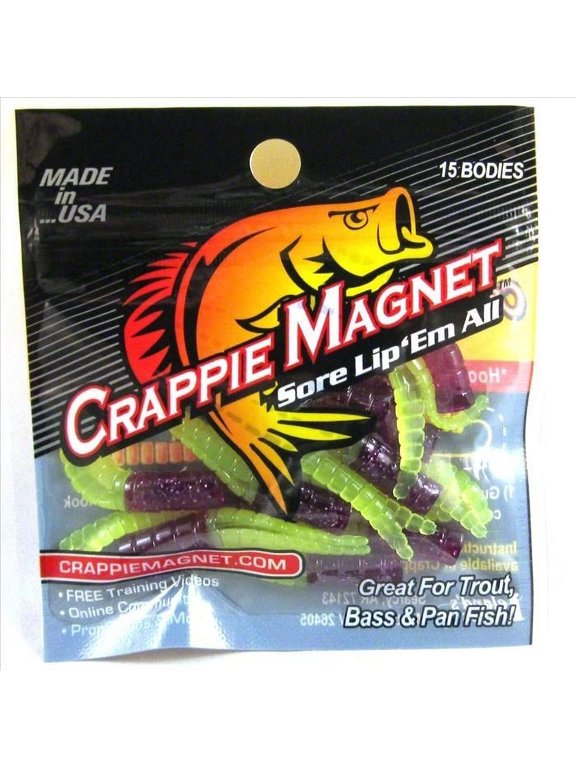 Leand Lures Crappie Magnet Soft Body Fishing Lure, Red Chartreuse 15 Pack, 32101