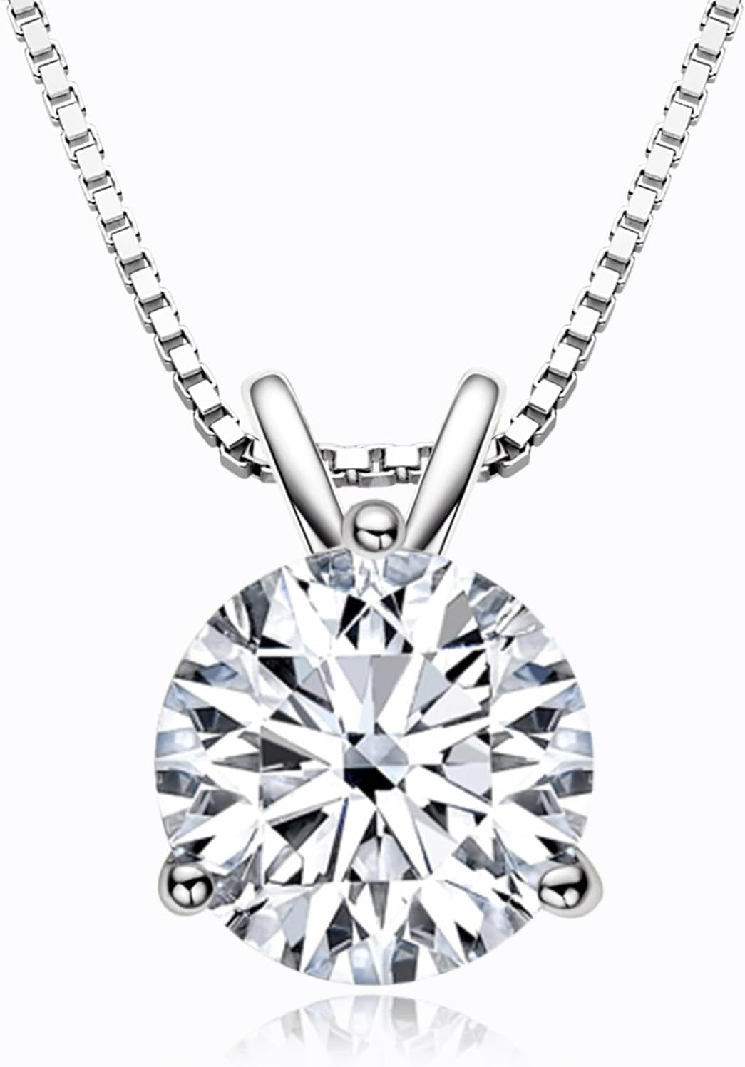 Leander 1-3 CT Moissanite Necklace for Women, Solitaire Lab Imitation Diamond Pendant, 18K White Gold Plated D Color Round Cut 925 Sterling Silver Necklace, GRA Certified, 18+2 inch Box Chain