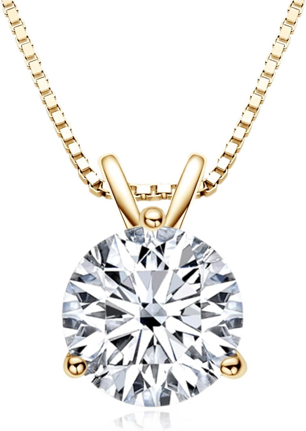 Leander 1-3 CT Moissanite Necklace for Women, Solitaire Lab Imitation Diamond Pendant, 18K White Gold Plated D Color Round Cut 925 Sterling Silver Necklace, GRA Certified, 18+2 inch Box Chain