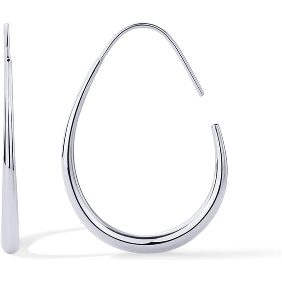 Leander 14K Gold Plated 925 Sterling Silver Post Lightweight Teardrop Hoop Earrings for Women | Large Oval Pull-Through Statement Earrings