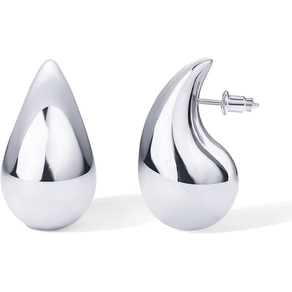Leander 14K Gold Plated 925 Sterling Silver Post Teardrop Chunky Hoop Earrings - Lightweight Drop Earrings for Women - Designer Dupe