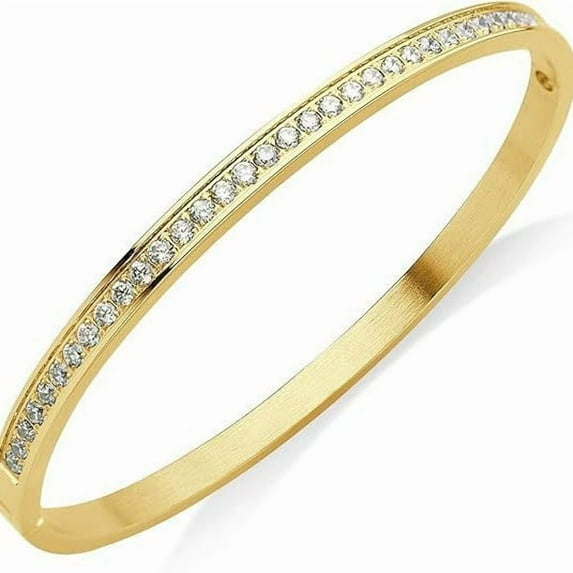 Leander 14K Gold Plated Cubic Zirconia Bangle Tennis Bracelets for Women | Classic Love Cuff Bangle Bracelets