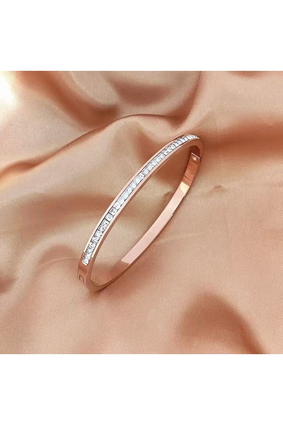 14K Gold Plated Cubic Zirconia Bangle Tennis Bracelets for Women | Classic Love Cuff Bangle Bracelets