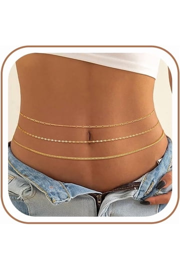 14K Gold Plated Snake Bead Double Layer Waist Chain Belt Amazon.com: Waist Chain Body Chain Jewelry for Women Gold  main image 2