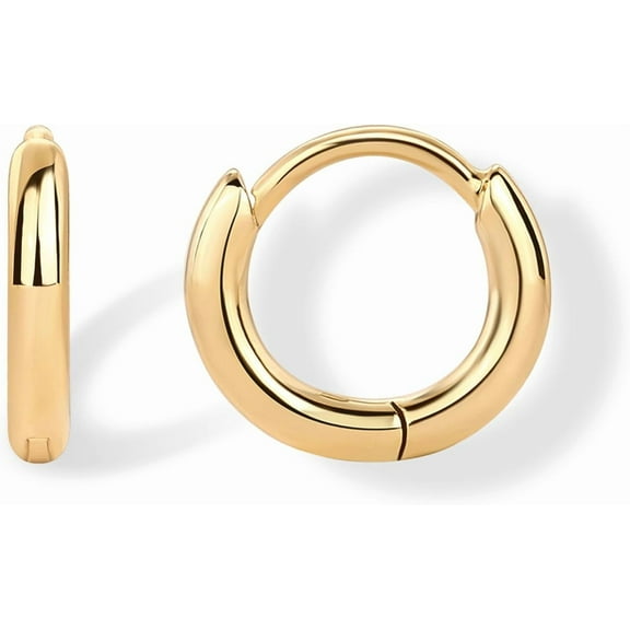 Leander 14K Gold Plated Sterling Silver Posts Cubic Zirconia Mini Huggie Earrings for Women | Tiny Cartilage Helix Huggie Hoop Earrings