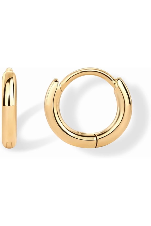 14K Gold Plated Sterling Silver Posts Cubic Zirconia Mini Huggie Earrings for Women | Tiny Cartilage Helix Huggie Hoop Earrings