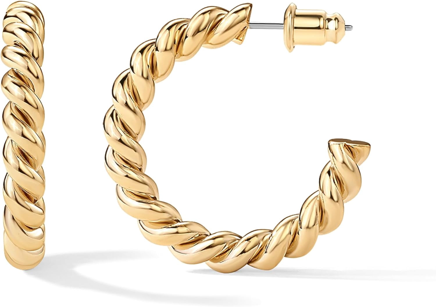 Leander 14K Gold Plated Twisted Rope Round Hoop Earrings in Rose, White ...