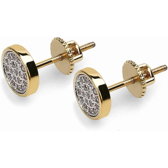 Leander 14K Golden Plated Screw Back Earrings For Men 5A+ Cubic Zirconia Cluster Round Stud Earrings Hypoallergenic For Men Aretes De Hombre