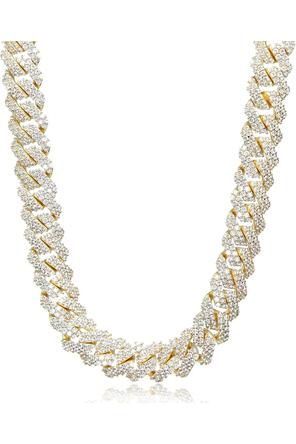 15mm Full Iced Out Diamond Cuban Link Chain - Hip Hop 18K or White Gold Plated Necklace or Bracelet for Men Women(Birthday Gift