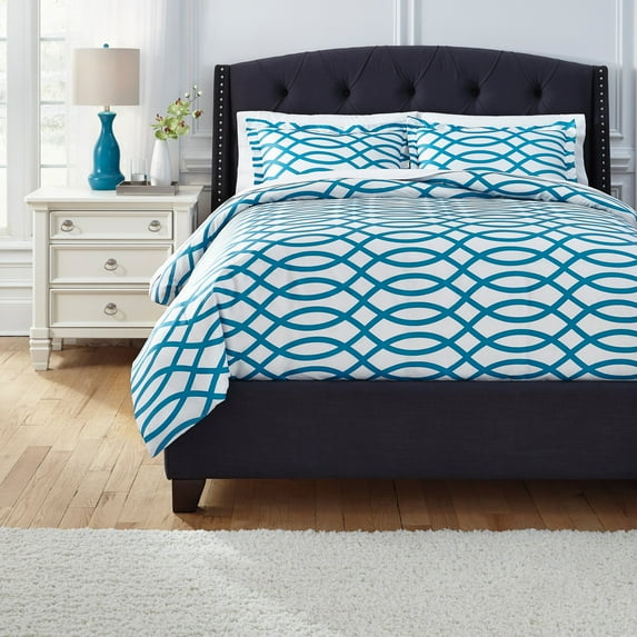Leander Duvet Cover Set-Color:Turquoise,Size:Queen