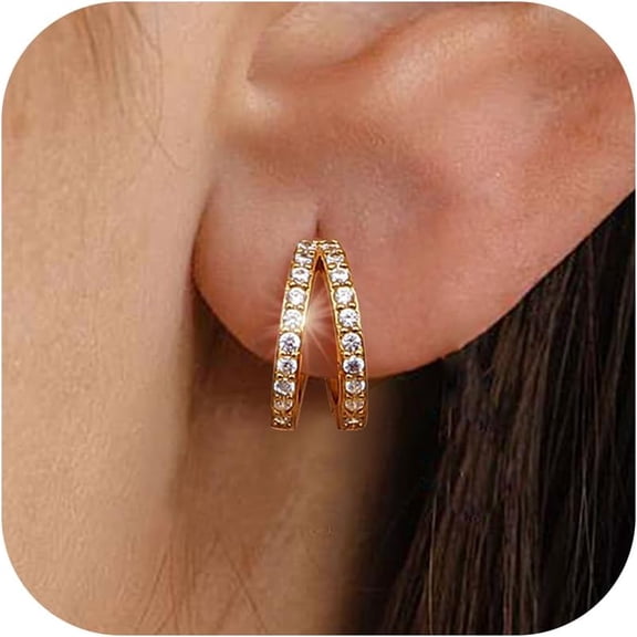 Leander 3Pairs 925 Sterling Silver Earrings for Women, 14K Gold Plated Small Huggie Hoop Earrings Sets for Multiple Piercing Hypoallergenic, CZ Cartilage Earrings Stacks Trendy Earrings Jewelry Gifts