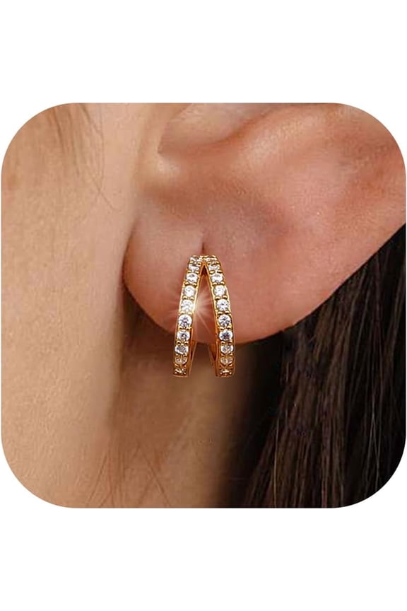 3Pairs 925 Sterling Silver Earrings for Women, 14K Gold Plated Small Huggie Hoop Earrings Sets for Multiple Piercing Hypoallergenic, CZ Cartilage Earrings Stacks Trendy Earrings Jewelry Gifts