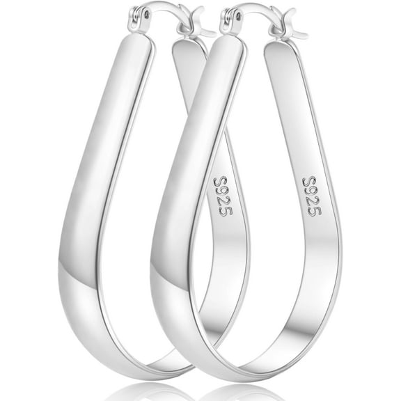 Leander 5MM Wide Sterling Silver Hoop Earrings For Women Hypoallergenic Thick Silver Hoop Earrings Lightweight Oval Big Silver Hoop Earrings for Women 30/40/65MM