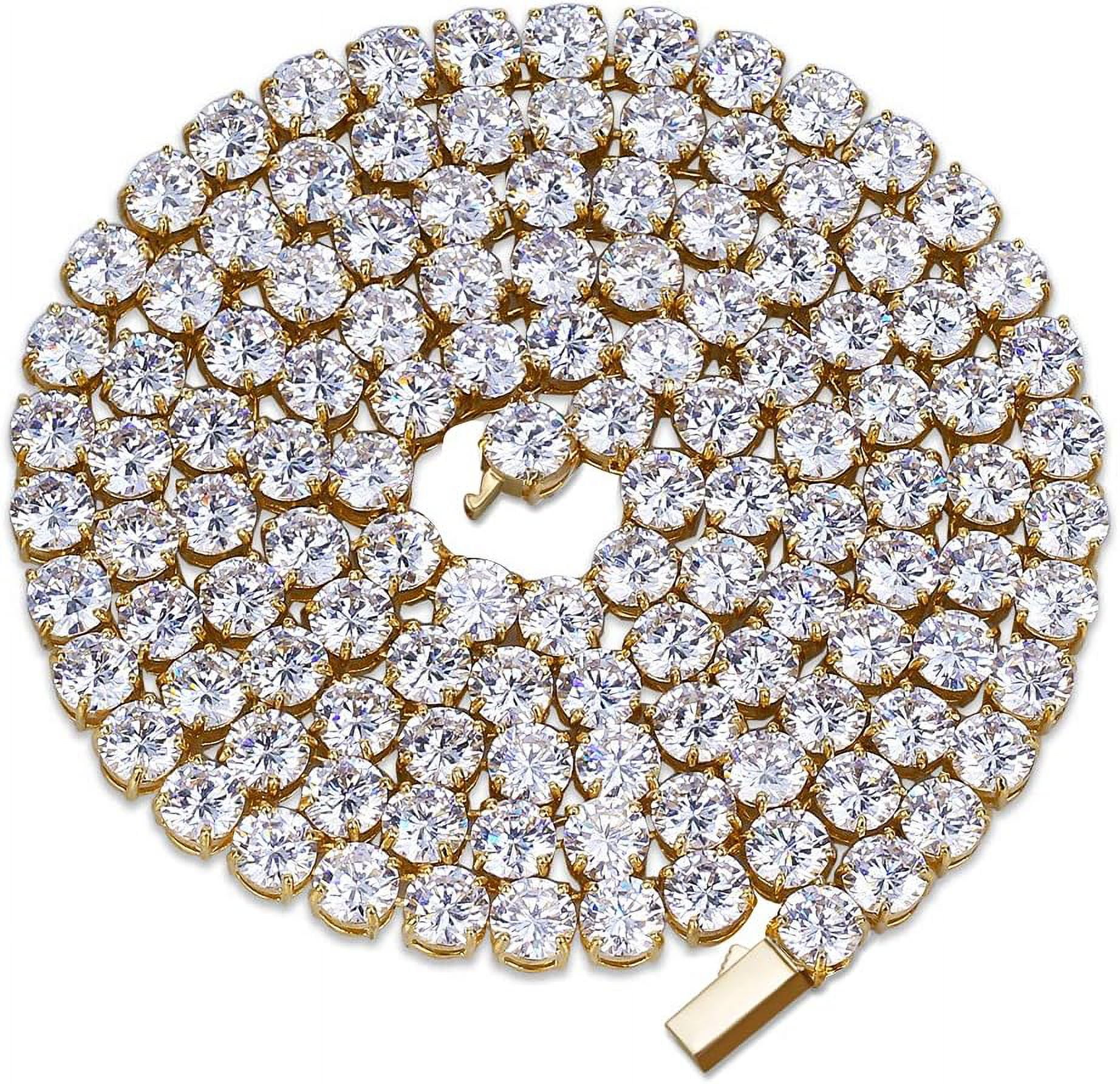 Leander 6MM Tennis Chain Necklace 18k Gold Plated 1 Row Lab Simulated Diamond Iced Out Cubic Zirconia Chain Men's Hip hop Tennis Choker Necklace Chain for Men Women