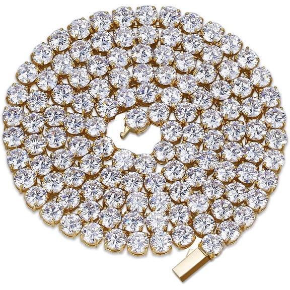 Leander 6MM Tennis Chain Necklace 18k Gold Plated 1 Row Lab Simulated Diamond Iced Out Cubic Zirconia Chain Men's Hip hop Tennis Choker Necklace Chain for Men Women