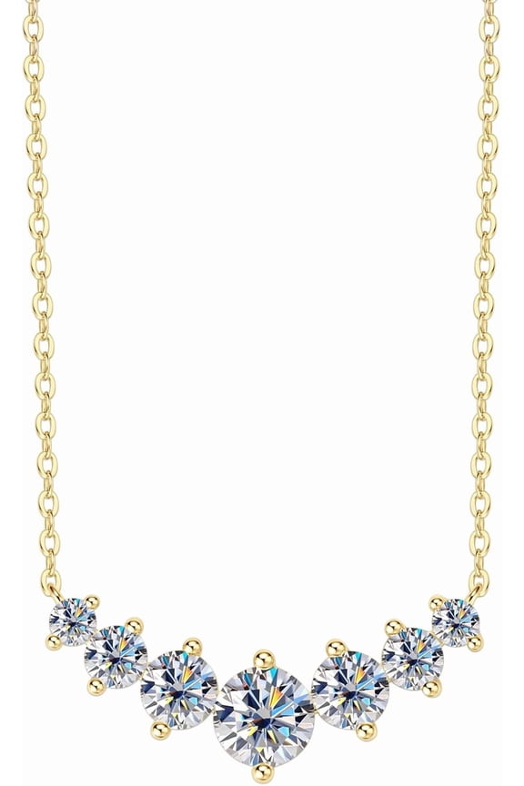 7-Stone Moissanite Pendant Necklace for Women, 1.7-2.8cttw D Color Moissanite, 925 Sterling Silver Smile Necklace Adjustable Chain, Elegant Jewelry Gift for Mom or Wife