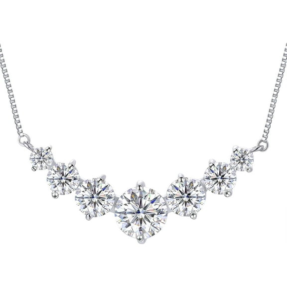 Leander 7 Stones Moissanite Necklace for Women, 1.7-5.0 Carat Smile Moissanite Pendant Necklace 18k Gold Plated Sterling Silver 16.5+2.5 inch Box Chain Tennis Necklaces with Certificate of Authenticity