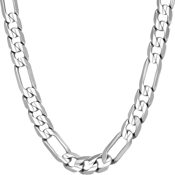Leander 7mm Figaro Chain Necklace Diamond Cut 24k Real Gold Plated