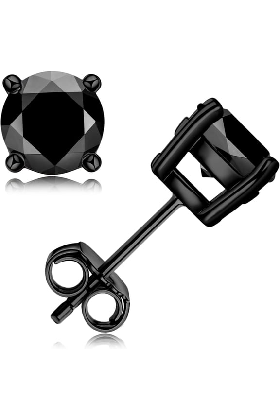 925 Sterling Silver Black Onyx Stud Earrings For Men Women, Hypoallergenic Mens Viking Rune Square Simulated Diamond CZ Studs Cushion/Round/Princess Cut Onyx Earrings Fine Jewelry