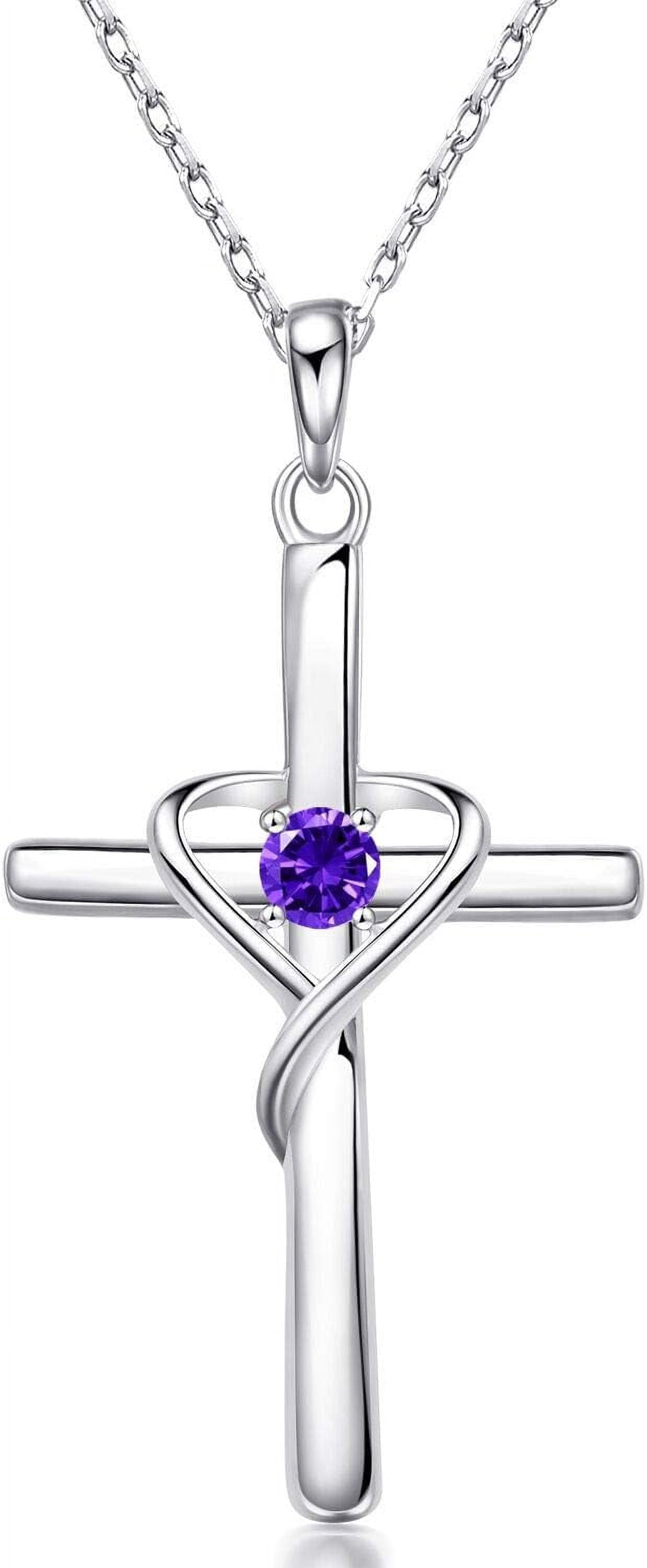 Leander 925 Sterling Silver Cross Necklace for Women Men 5A CZ Birthstone Necklaces 14K Gold Plated or Rose Gold Necklace for Easter or Mother's Day