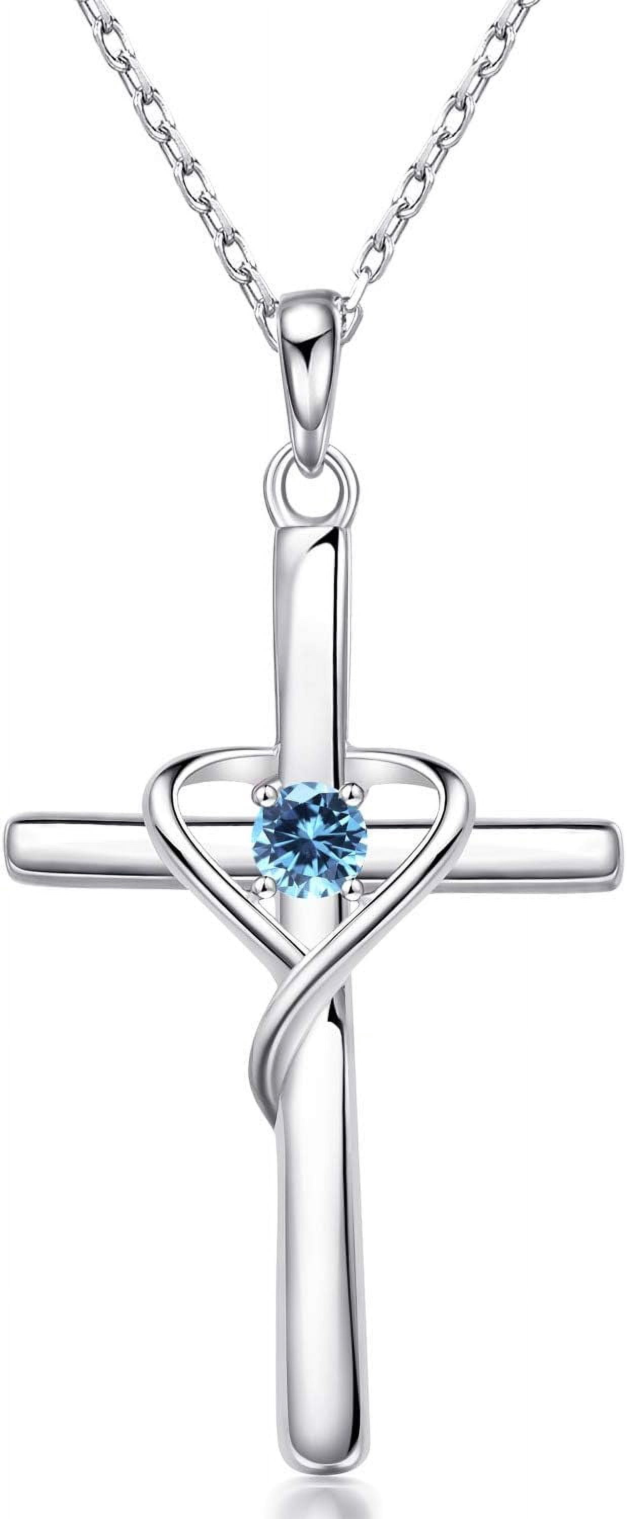 Leander 925 Sterling Silver Cross Necklace for Women Men 5A CZ Birthstone Necklaces 14K Gold Plated or Rose Gold Necklace for Easter or Mother's Day