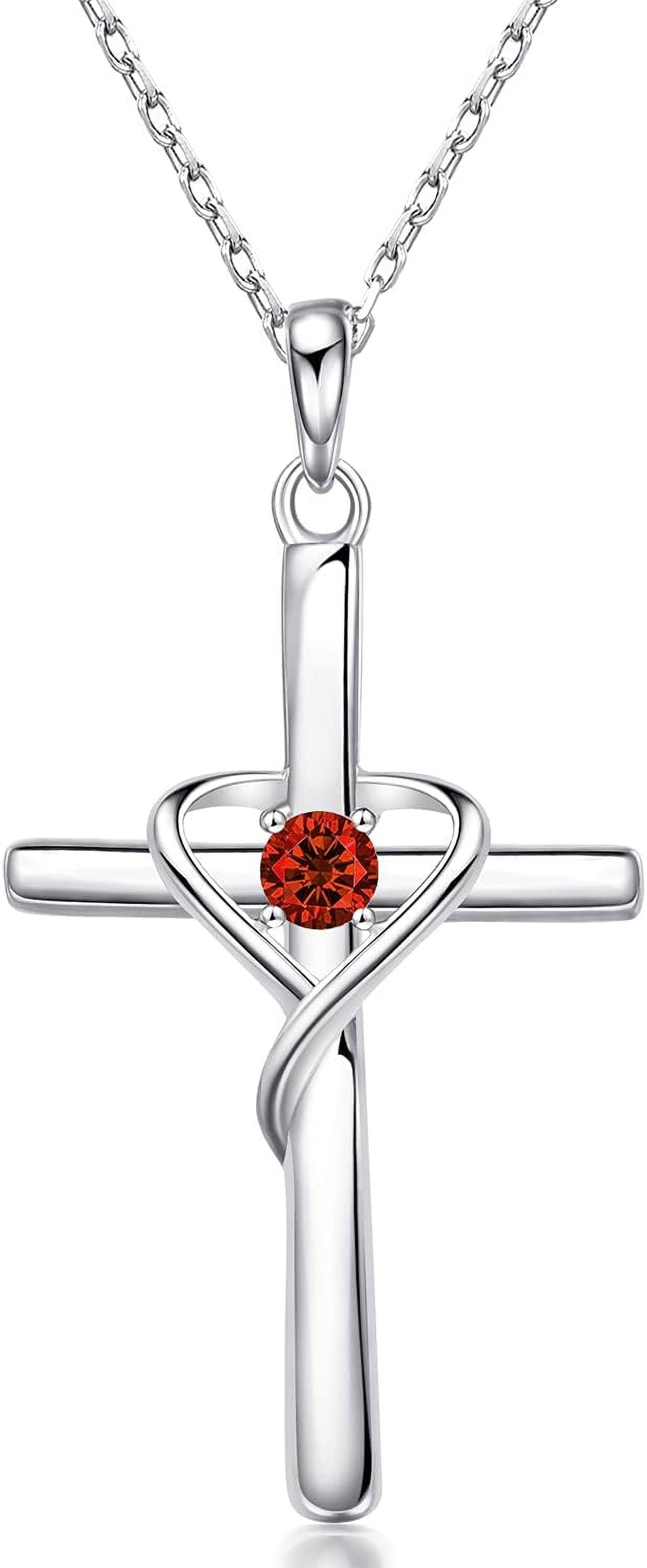 Leander 925 Sterling Silver Cross Necklace for Women Men 5A CZ Birthstone Necklaces 14K Gold Plated or Rose Gold Necklace for Easter or Mother's Day