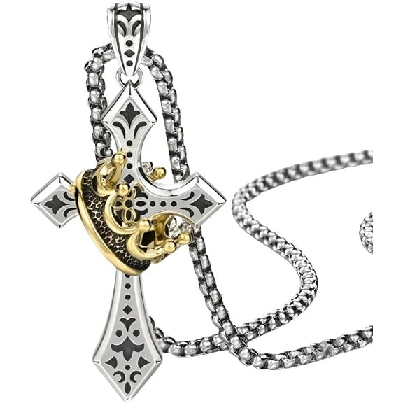 Leander 925 Sterling Silver Crown Cross Necklace For Women And Men - Retro Crucifix Of Thorns Pendant, Jesus Christ Cross Chain With Diadem